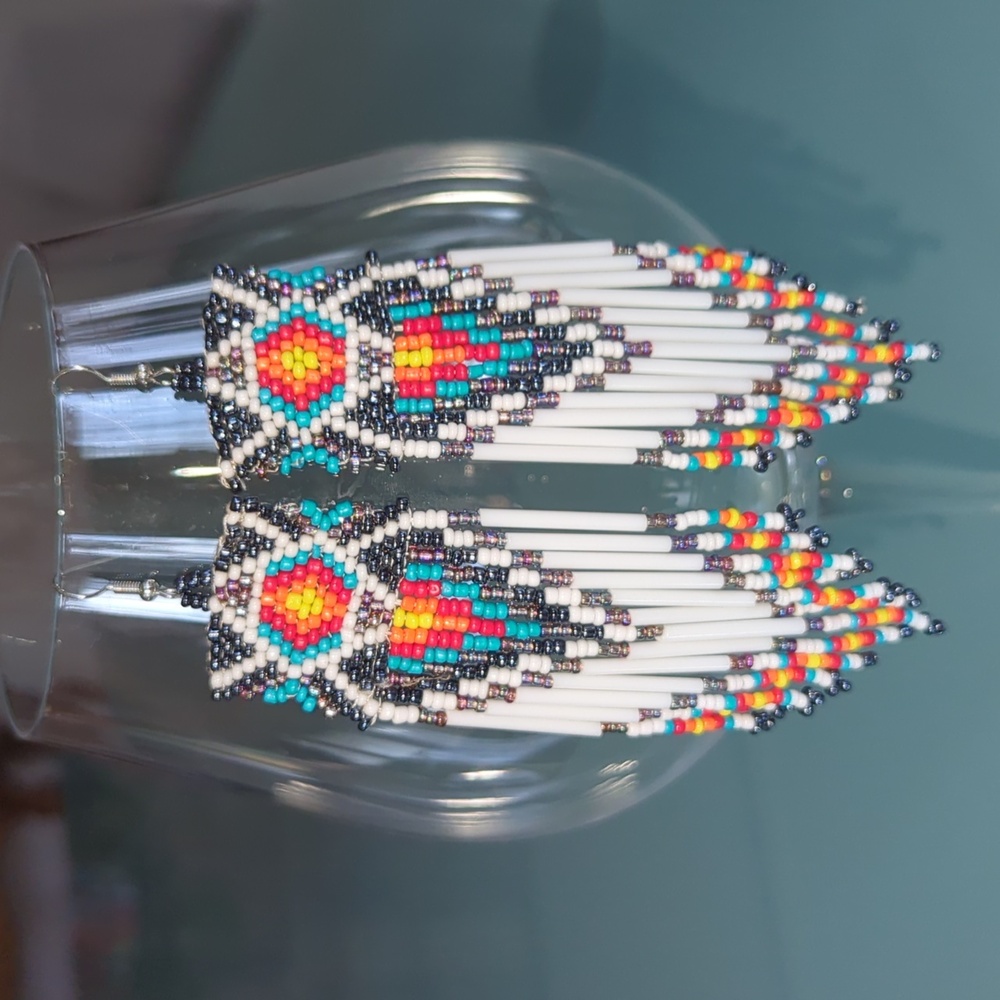 Boho Beaded Colorful Pierced Earrings, Native American Jewelry, Gift For Mom